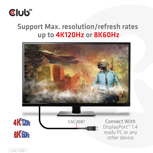 CLUB3D DisplayPort 1.4 to HDMI 4K120Hz or 8K60Hz HDR10 Cable M/M 3m/9.84ft
