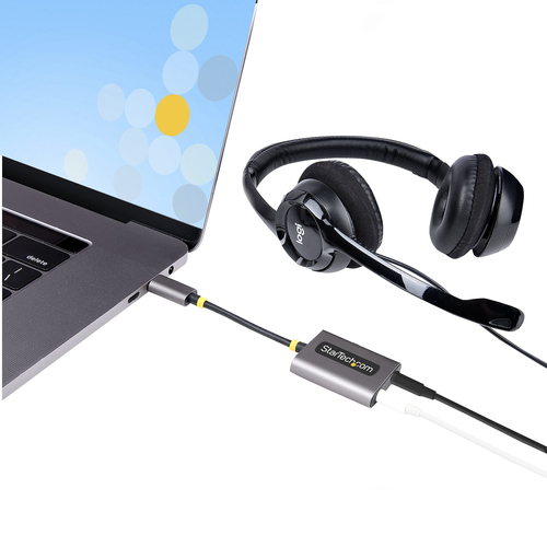 StarTech.com USB-C Headphone Splitter, USB Type C Dual Headset Adapter w/Mic Input, USB C to 3.5mm Audio Adapter/Earphone Dongle, USB C to Audio Jack/Aux Output, 24-bit DAC