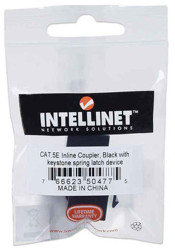 Intellinet Inline Coupler, Cat5e, UTP, Keystone Type, 8P8C Female to 8P8C Female, Black