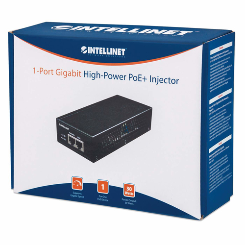 Intellinet Gigabit High-Power PoE+ Injector, 1 x 30 W, IEEE 802.3at/af Power over Ethernet (PoE+/PoE)