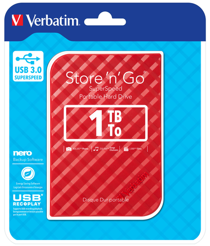 Verbatim Store 'n' Go USB 3.0 Hard Drive 1TB Red