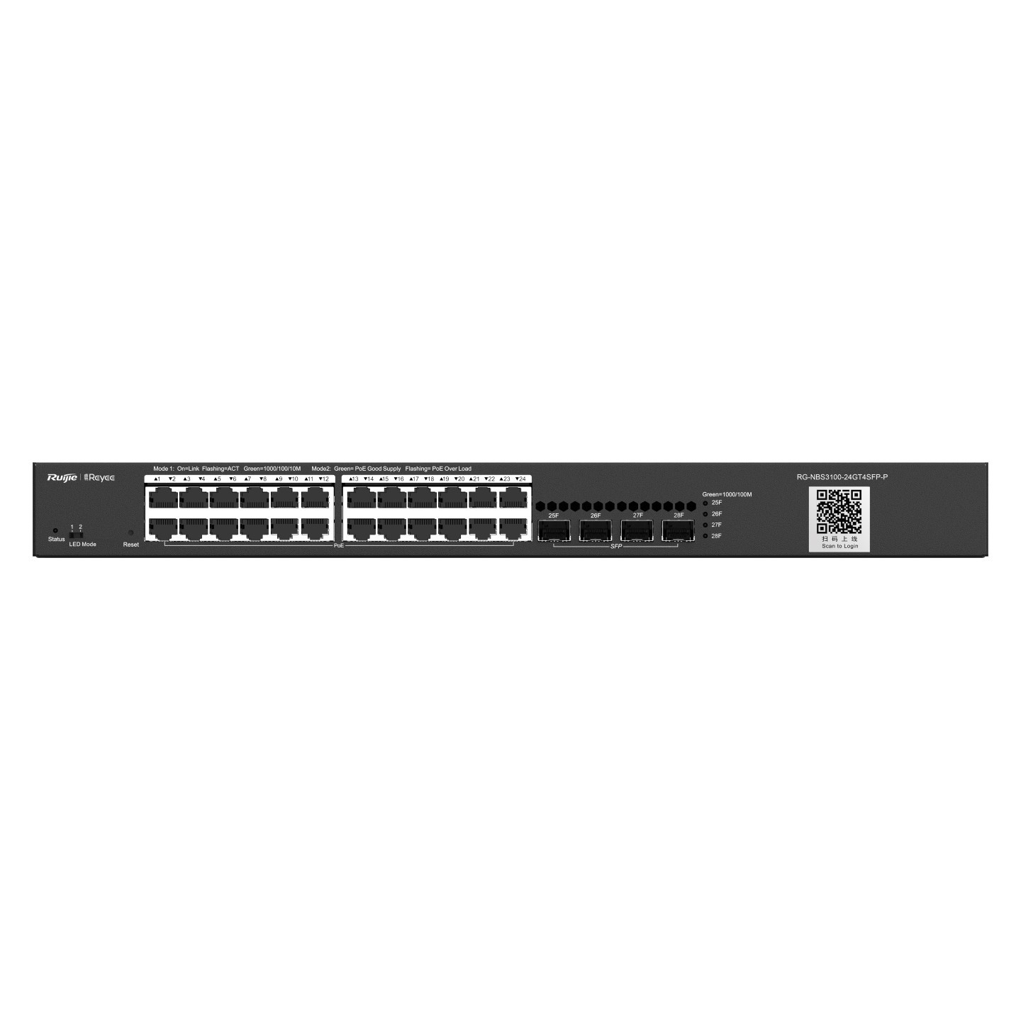 Ruijie Reyee RG-NBS3100-24GT4SFP-P | Switch | 28x RJ45 1000Mb/s, 24x PoE+, 2x SFP, 370W, cloud management, Layer 2