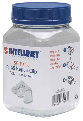 Intellinet RJ45 Repair Clip, For RJ45 modular plug, Transparent, 50 pack