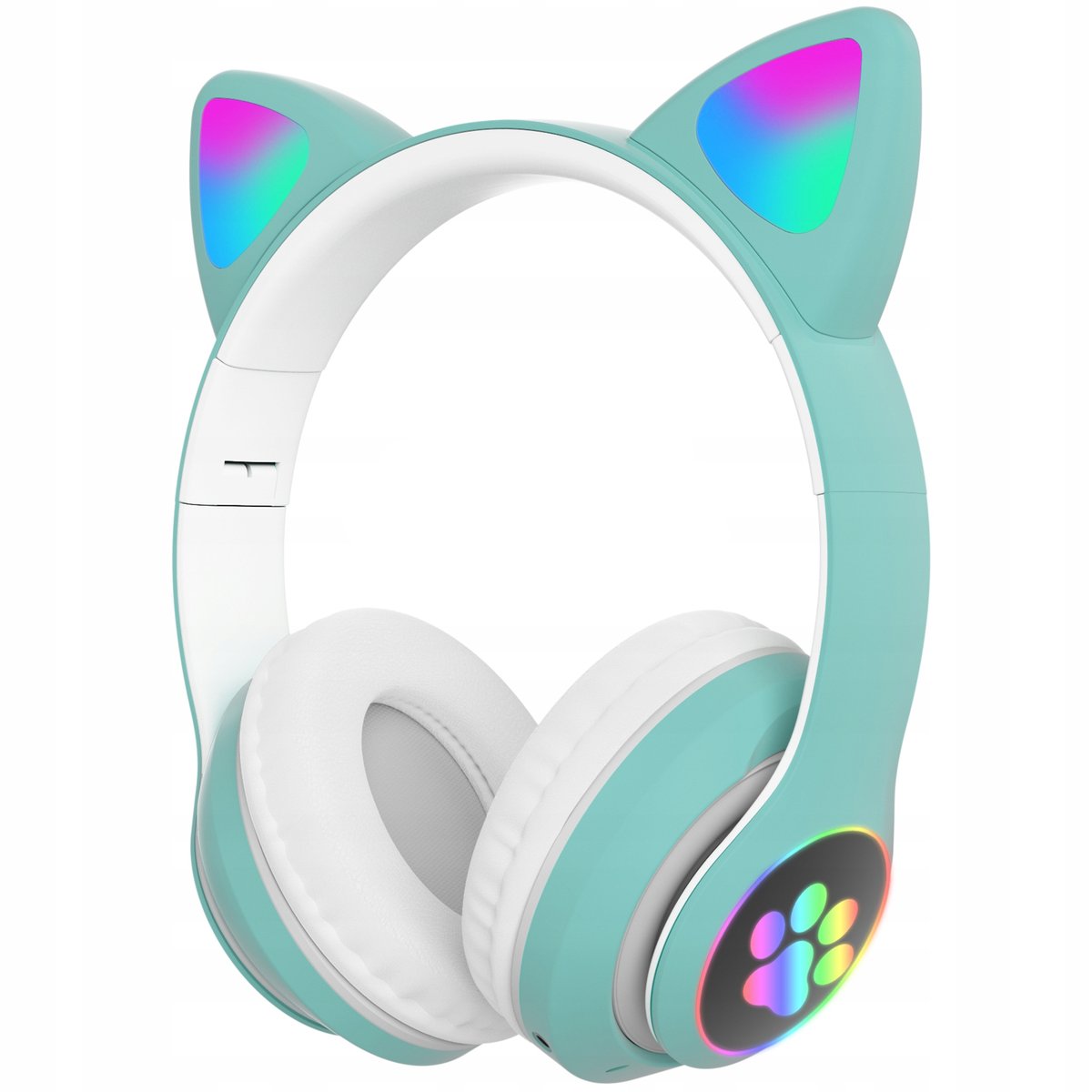 Extralink Kids Cat-Ear Wireless Headphones Green | Wireless Headphones | Bluetooth 5.0, RGB Lighting