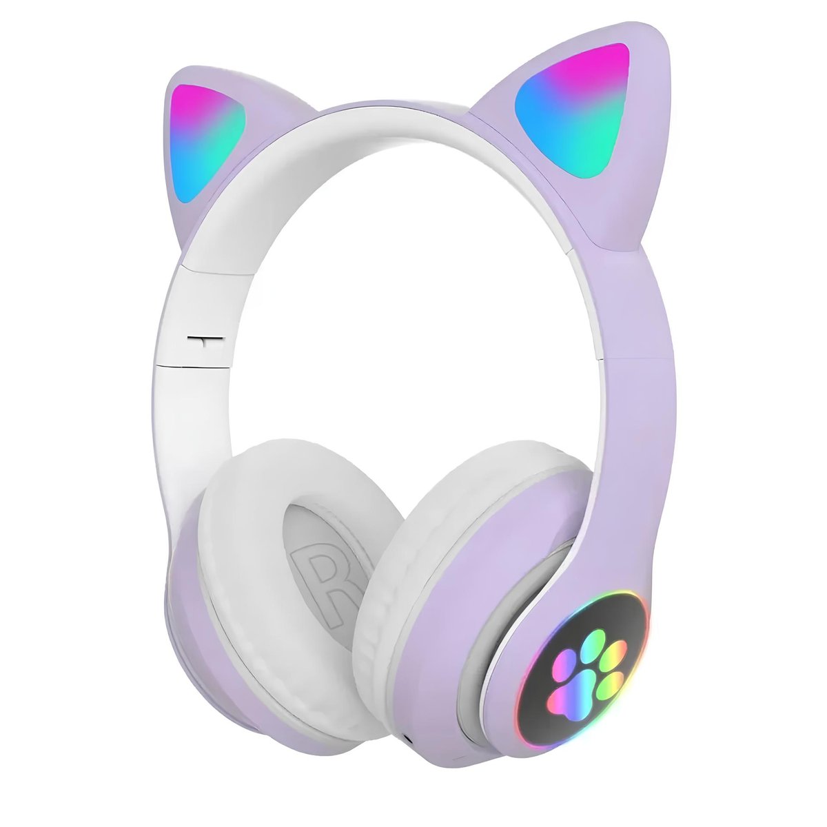 Extralink Kids Cat-Ear Wireless Headphones Purple | Wireless Headphones | Bluetooth 5.0, RGB Lighting