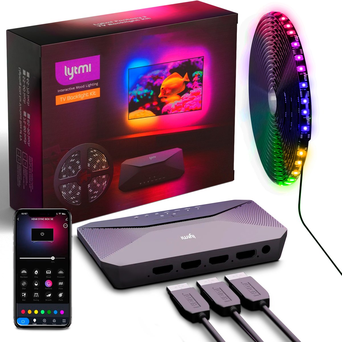 Lytmi Fantasy 3 Pro TV Backlight Kit HDMI 2.1 | LED Backlight Strip + Neo Box | for TV 65-70 inches, VRR, ALLM, Sync Box