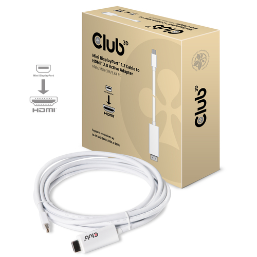 CLUB3D Mini DisplayPort™ 1.2 to HDMI™ 2.0 Active Cable 4K60Hz 3Meter/9.84Feet M/M