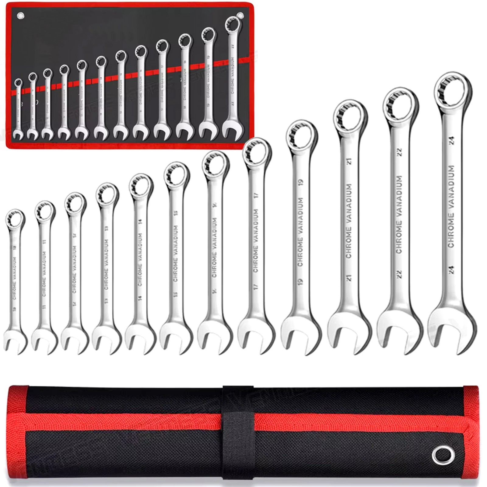 Extralink Combination Wrench Set, 12 pcs, Flat and Ring Spanners Case 8-24 mm