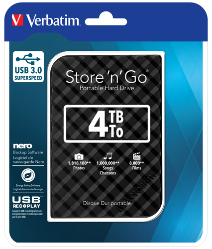 Verbatim Store 'n' Go USB 3.0 Hard Drive 4TB Black