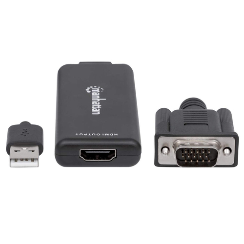 Manhattan VGA and USB-A to HDMI Converter, Analog VGA Video and USB Audio to Digital HDMI Signal, 1920x1080, 1080p@60Hz, 24-bit colour, 1.65 Gbps / 165 MHz, Three Year Warranty
