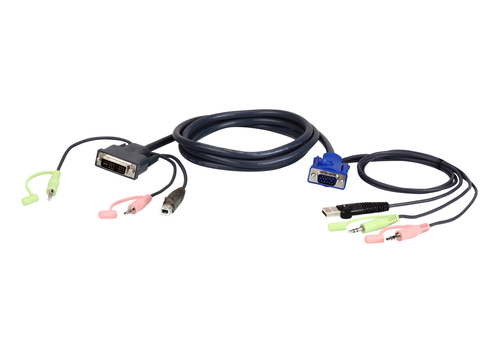ATEN 2L-7DX2U video cable adapter 1.8 m VGA (D-Sub) + 3.5mm + USB Type-A DVI-I + 3.5mm + USB Type-B Black, Green, Pink