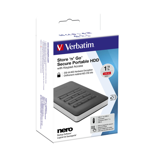 Verbatim Store 'n' Go Secure Portable HDD with Keypad Access 1TB