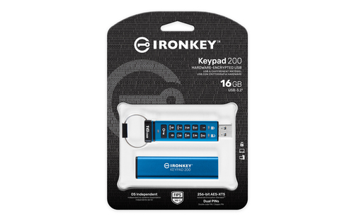 Kingston Technology IronKey 16GB Keypad 200, FIPS 140-3 Lvl 3 AES-256 Hardware Encrypted