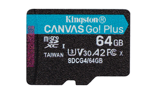 Kingston Technology 64GB microSDXC Canvas Go Plus Gen4 200MB/s A2 U3 V30 Card + Adapter