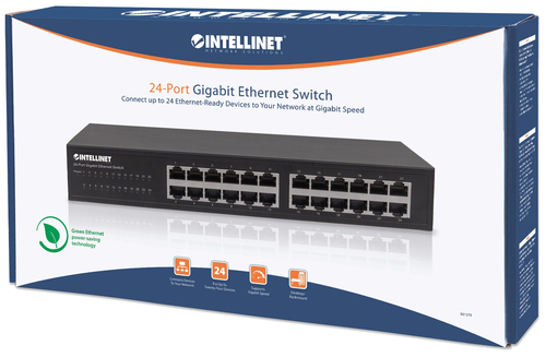 Intellinet 24-Port Gigabit Ethernet Switch, 24 x 10/100/1000 Mbit/s RJ45-Ports, IEEE 802.3az (Energy Efficient Ethernet), Desktop, 19" Rackmount, Metal