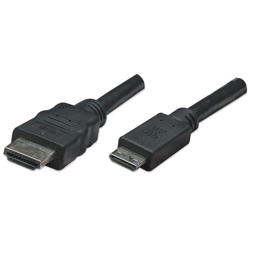 Manhattan HDMI to Mini HDMI Cable, 4K@30Hz 1.8m, Male to Male, Black, Ultra HD 4k x 2k, Fully Shielded, Gold Plated Contacts, Lifetime Warranty, High Speed.