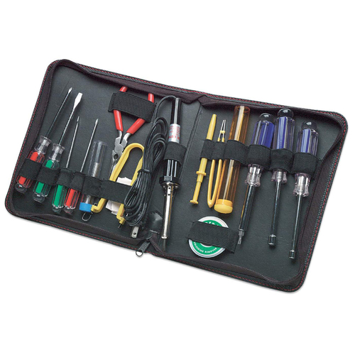 Manhattan Technician Tool Kit (17 items), Consists of: Soldering Iron (Euro 2-pin plug), Solder and Wick, 4x Chip Tools (Anti Static), Pliers, 2x Nut-Drivers, 2x Torque Screwdrivers, 4x Screwdrivers (Phillips & Flat Head), Tube for spares, Case, Lifetime Warranty