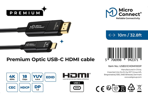 Microconnect USB3.1CHDMI10OP video cable adapter 10 m USB Type-C HDMI Black