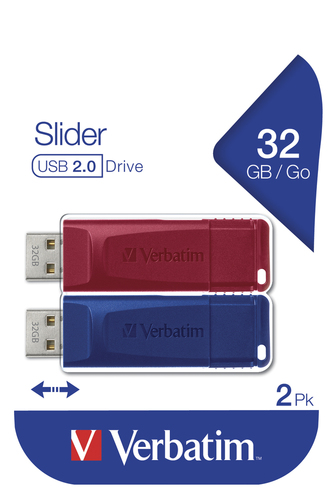 Verbatim Slider - USB Drive - 2x32 GB - Blue/Red