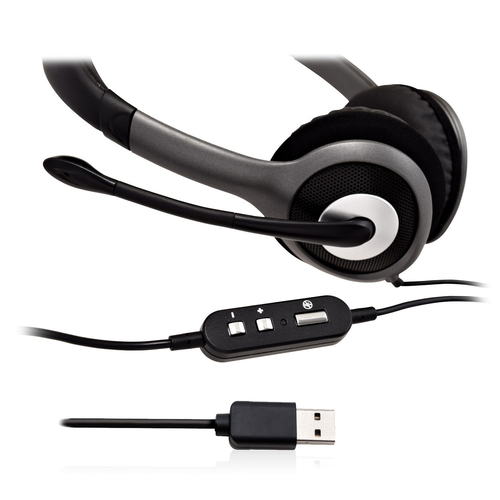 V7 HU521-2EP headphones/headset Wired Head-band Office/Call center Black, Silver