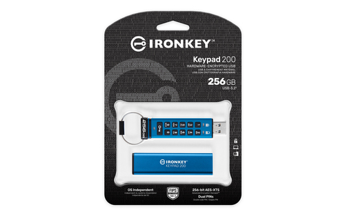 Kingston Technology IronKey 256GB Keypad 200, FIPS 140-3 Lvl 3 (Pending) AES-256 Encrypted