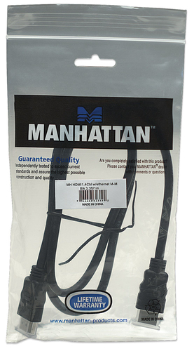 Manhattan HDMI 4K@30Hz Cable with Ethernet, 1m, Suitable for ALL 1080p/HD and majority of 4K uses (check your system 4K specification to be sure), Male to Male, Black, Ultra HD 4k x 2k, Lifetime Warranty, High Speed, Equivalent to HDMM1MHS