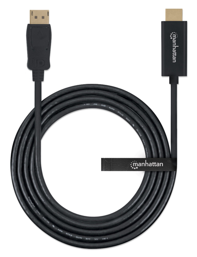 Manhattan DisplayPort 1.1 to HDMI Cable, 1080p@60Hz, 1.8m, Male to Male, DP With Latch, Black, Not Bi-Directional, Three Year Warranty