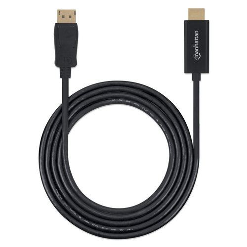 Manhattan DisplayPort 1.1 to HDMI Cable, 1080p@60Hz, 1m, Male to Male, DP With Latch, Black, Not Bi-Directional, Three Year Warranty
