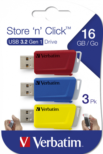 Verbatim Store 'n' Click - USB 2.0 Drive 3.2 GEN1 - 3x16 GB - Red/Blue/Yellow