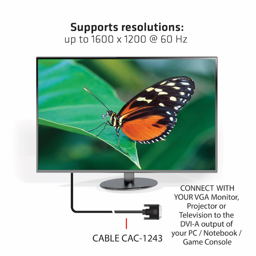 CLUB3D DVI-A TO VGA CABLE M/M 3m/ 9.8ft 28 AWG Black