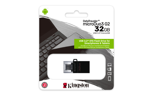 Kingston Technology DataTraveler microDuo3 G2 USB flash drive 32 GB USB Type-A / Micro-USB 3.2 Gen 1 (3.1 Gen 1) Black