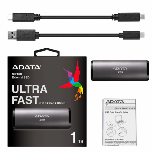 ADATA ASE760 512 GB USB Type-C 3.2 Gen 2 (3.1 Gen 2) Grey, Titanium