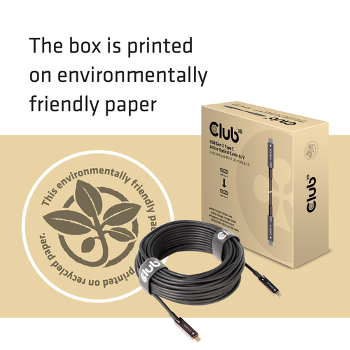 CLUB3D USB Gen 2 Type C Active Optical Cable A/V Unidirectional M/M 20 m/ 65.62 ft