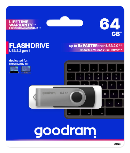 Goodram UTS3 USB flash drive 64 GB USB Type-A 3.2 Gen 1 (3.1 Gen 1) Black
