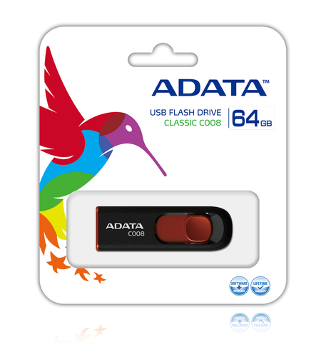 ADATA C008 64GB USB flash drive USB Type-A 2.0 Black, Red