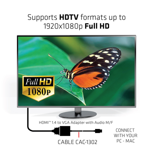 CLUB3D CAC-1302 video cable adapter 0.5 m HDMI Type A (Standard) VGA (D-Sub) Black