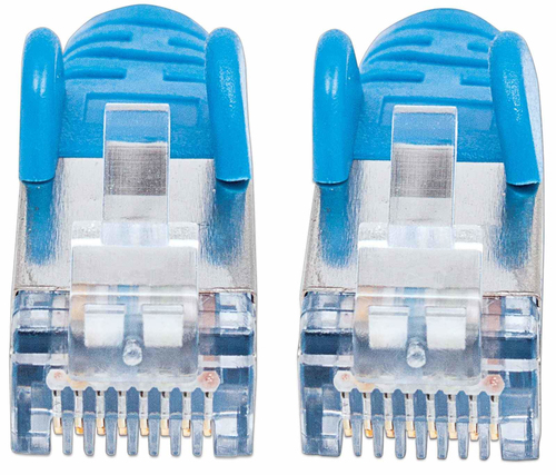 Intellinet Network Patch Cable, Cat7 Cable/Cat6A Plugs, 5m, Blue, Copper, S/FTP, LSOH / LSZH, PVC, RJ45, Gold Plated Contacts, Snagless, Booted, Lifetime Warranty