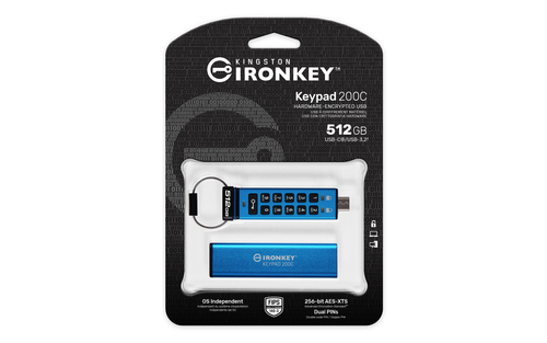 Kingston Technology IronKey 512GB USB-C Keypad 200C, FIPS 140-3 Lvl 3 (Pending) AES-256