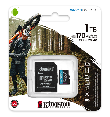 Kingston Technology 1TB microSDXC Canvas Go Plus 170R A2 U3 V30 Card + ADP