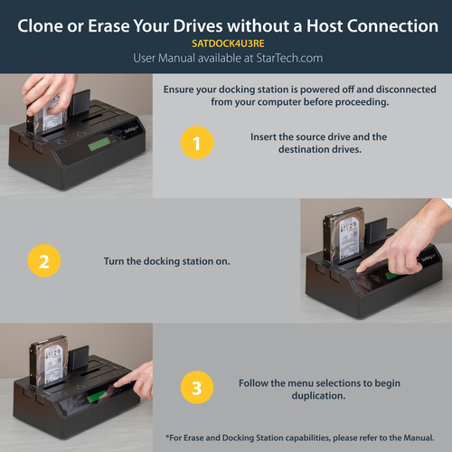 StarTech.com 4 Bay USB 3.0 eSATA to SATA Standalone 1:3 HDD Hard Drive Duplicator Dock