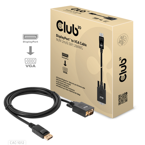 Club 3D CAC-1012 DisplayPort til VGA adapterkabel 2 m Sort