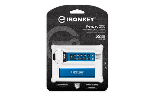 Kingston Technology IronKey 32GB Keypad 200, FIPS 140-3 Lvl 3 AES-256 Hardware Encrypted