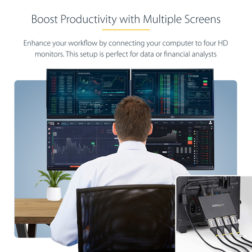 StarTech.com 4-Port Multi Monitor Adapter - DisplayPort 1.2 MST Hub - 4x 1080p - DisplayPort Video Splitter for Extended Desktop Mode on Windows PCs Only - DP to Quad DP Monitors