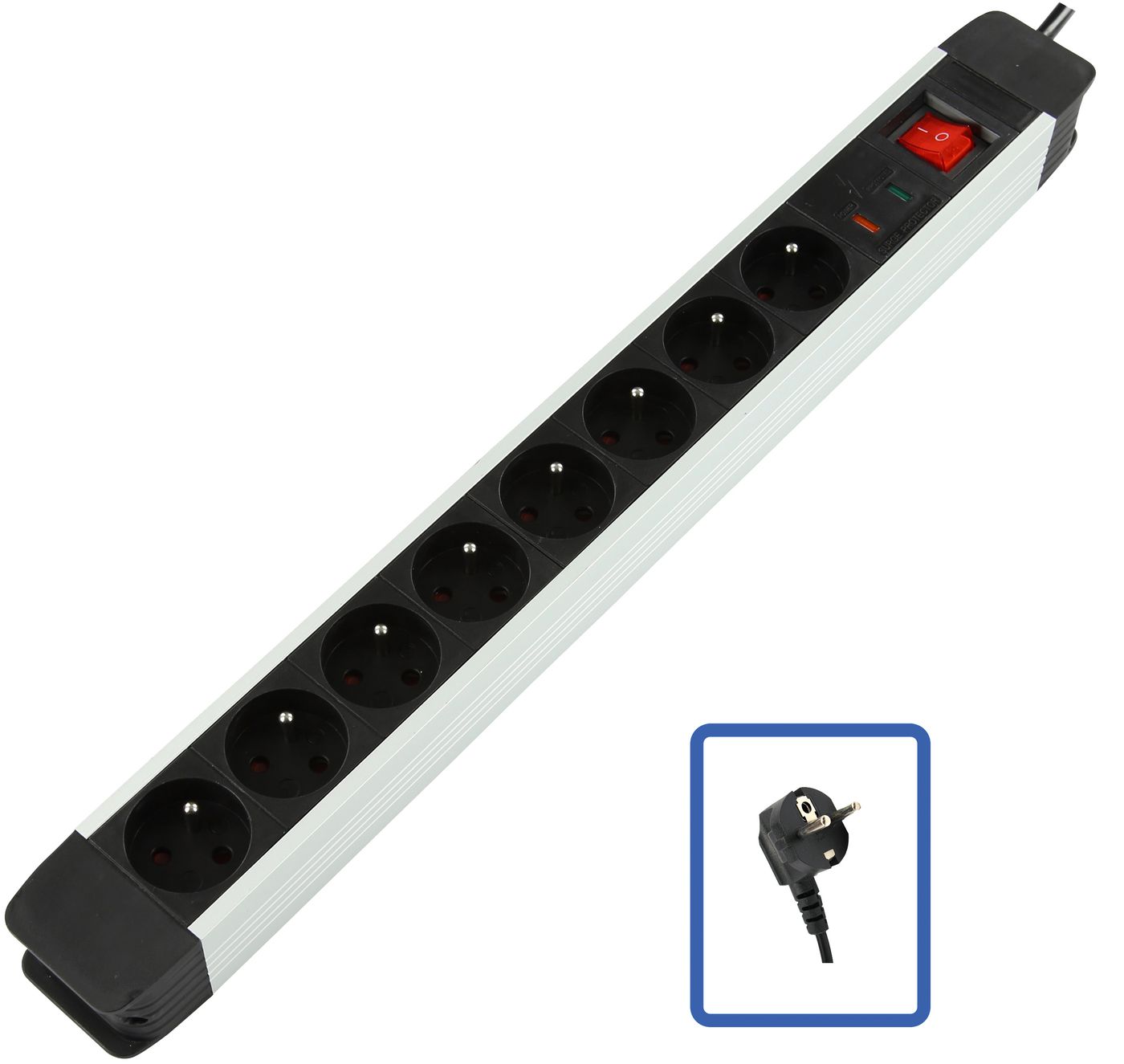 8-WAY POWER STRIP WITH SURGE 