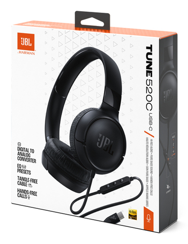 JBL Tune 520C USB-C Headphones Wired Head-band Calls/Music USB Type-C Black