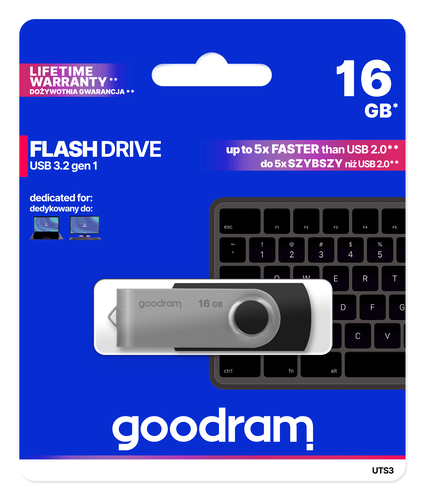 Goodram UTS3 USB flash drive 16 GB USB Type-A 3.2 Gen 1 (3.1 Gen 1) Black