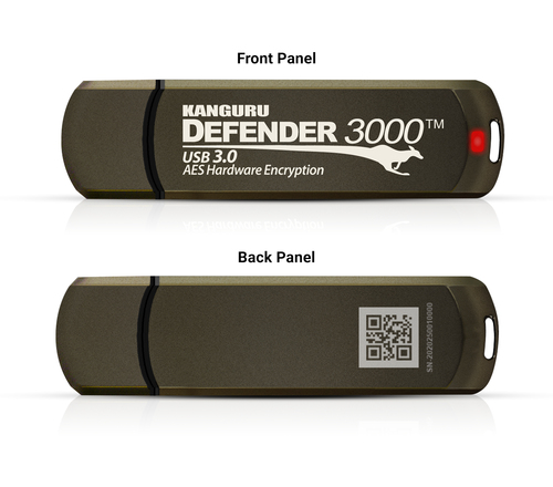 iStorage Kanguru Defender 3000™ SuperSpeed USB 3.0 | Secure Flash Drive | FIPS 140-3 Level 3 pending, FIPS 140-2 Level 3 Certified | AES-XTS 256-bit Hardware Encryption | TAA Compliant|