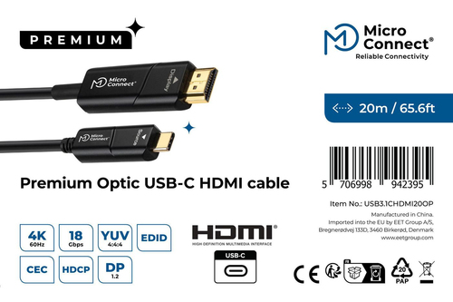Microconnect USB3.1CHDMI20OP video cable adapter 20 m USB Type-C HDMI Black
