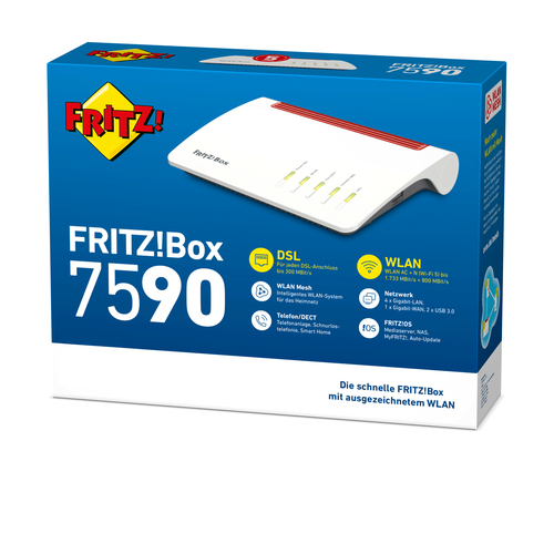 Box FRITZ! 7590 wireless router Gigabit Ethernet Dual-band (2.4 GHz / 5 GHz) Grey, Red, White