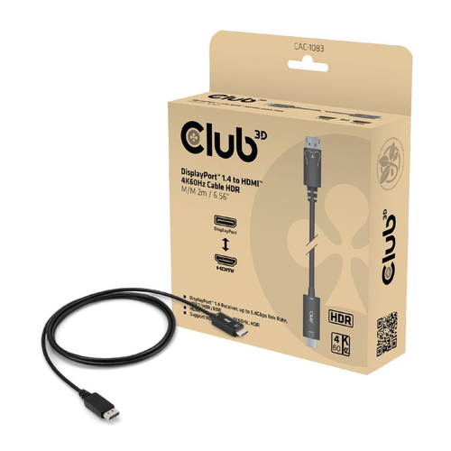 CLUB3D CAC-1083 DisplayPort cable 2 m HDMI Type D (Micro) Black